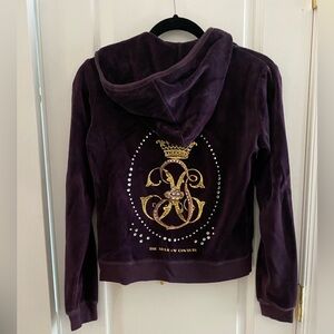 Vintage 2000s Juicy Couture Royal Purple Bomber Jacket with Gold Embellishments